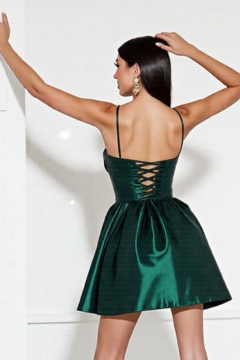Dark Green Satin Corset A Line Short Homecoming Dress