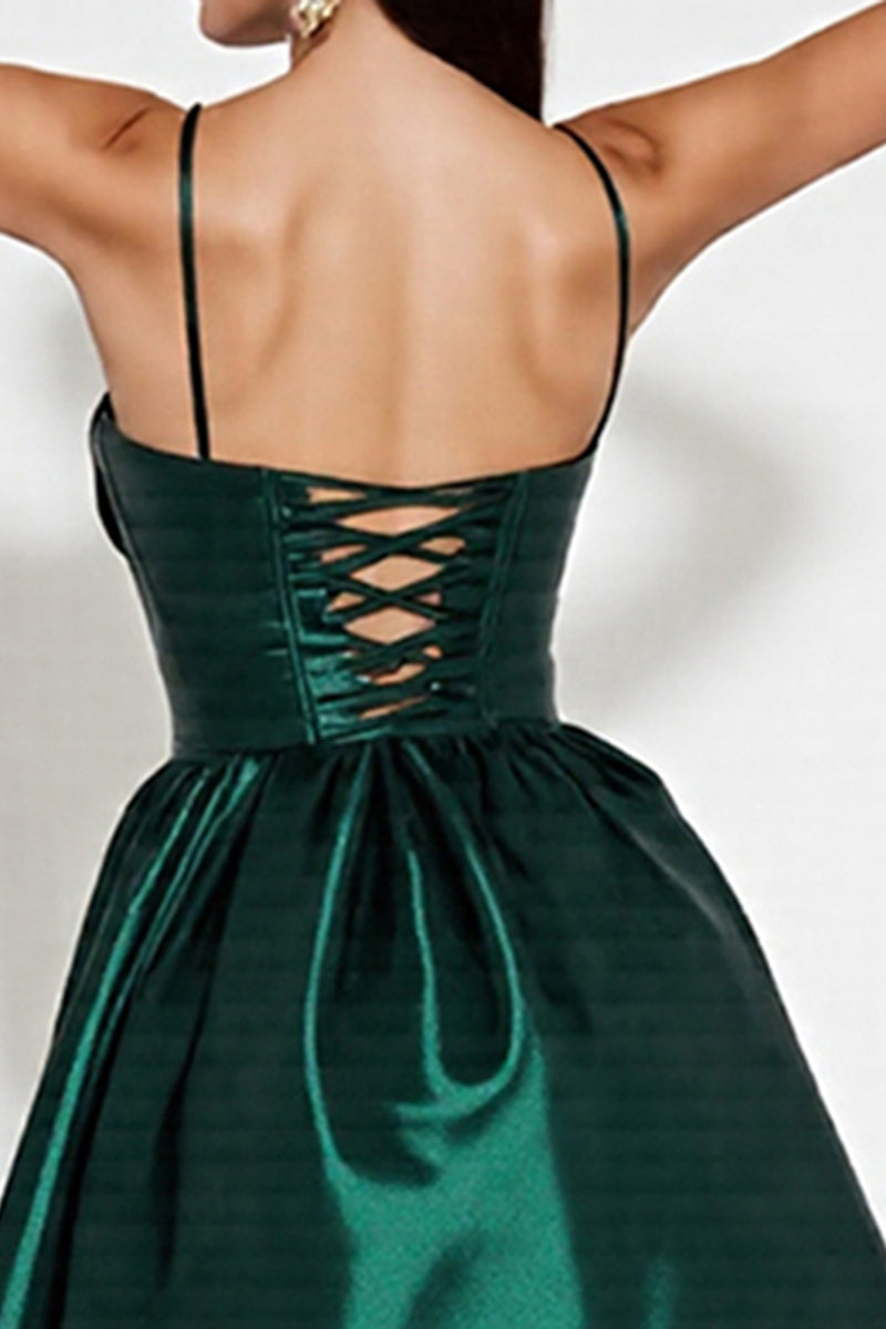 Load image into Gallery viewer, Dark Green Satin Corset A Line Short Homecoming Dress