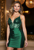Load image into Gallery viewer, Sparkly Corset Peacock Green Satin Short Homecoming Dress
