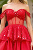 Load image into Gallery viewer, Sparkly Red A Line Corset Off the Shoulder Short Homecoming Dress