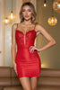 Load image into Gallery viewer, Red Satin Bodycon Corset Short Homecoming Dress with Appliques