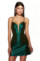 Load image into Gallery viewer, Dark Green Corset Satin A Line Short Homecoming Dress