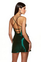 Load image into Gallery viewer, Dark Green Corset Satin A Line Short Homecoming Dress