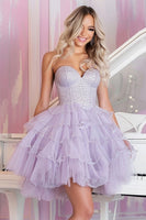 Load image into Gallery viewer, Sparkly Lilac A Line Beaded Tulle Short Homecoming Dress