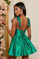 Load image into Gallery viewer, Dark Green A Line Satin Corset Short Homecoming Dress