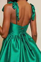 Load image into Gallery viewer, Dark Green A Line Satin Corset Short Homecoming Dress