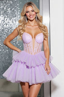 Load image into Gallery viewer, Lilac Corset A Line Tulle Short Homecoming Dress with Appliques