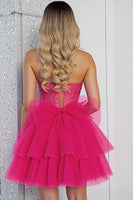Load image into Gallery viewer, Sparkly Fuchsia Corset A Line Tulle Short Homecoming Dress with Beading