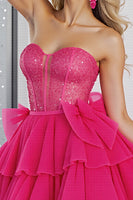 Load image into Gallery viewer, Sparkly Fuchsia Corset A Line Tulle Short Homecoming Dress with Beading