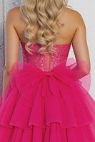 Load image into Gallery viewer, Sparkly Fuchsia Corset A Line Tulle Short Homecoming Dress with Beading
