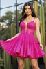 Load image into Gallery viewer, Fuchsia Corset A Line Short Homecoming Dress with Lace Appliques