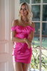 Load image into Gallery viewer, Fuchsia Satin Bodycon Off the Shoulder Short Homecoming Dress