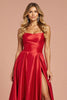Load image into Gallery viewer, Red A Line Satin Long Strapless Prom Dress with Slit