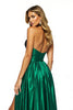 Load image into Gallery viewer, Black Green Satin Halter A Line Long Prom Dress with Slit
