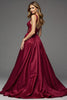Load image into Gallery viewer, Burgundy Deep V-Neck Satin A Line Long Prom Dress with Lace
