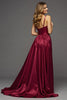 Load image into Gallery viewer, Burgundy A Line V-Neck Long Satin Prom Dress with Slit