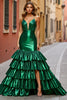 Load image into Gallery viewer, Dark Green Satin Mermaid Tiered Long Prom Dress with Slit