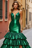 Load image into Gallery viewer, Dark Green Satin Mermaid Tiered Long Prom Dress with Slit