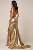 Load image into Gallery viewer, Golden Metallic A Line Long Prom Dress with Slit