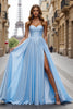 Load image into Gallery viewer, Blue Satin A Line Sweetheart Long Prom Dress with Slit