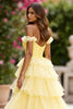Load image into Gallery viewer, Yellow Tulle Ball Gown Tiered Long Prom Dress with Slit