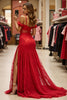 Load image into Gallery viewer, Red Cold Shoulder Long Lace Prom Dress with Slit
