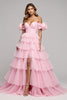 Load image into Gallery viewer, Pink Floral Tulle A Line Long Prom Dress with Slit