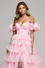 Load image into Gallery viewer, Pink Floral Tulle A Line Long Prom Dress with Slit