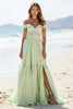 Load image into Gallery viewer, Green A Line Off the Shoulder Long Prom Dress with Slit
