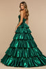 Load image into Gallery viewer, Dark Green A Line Satin Tiered Long Prom Dress with Slit