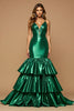 Load image into Gallery viewer, Dark Green Satin Mermaid Long Prom Dress with Ruffles