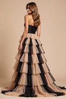 Load image into Gallery viewer, Black and Pink Tulle A Line Long Prom Dress with Slit