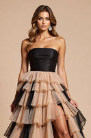 Load image into Gallery viewer, Black and Pink Tulle A Line Long Prom Dress with Slit