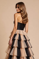 Load image into Gallery viewer, Black and Pink Tulle A Line Long Prom Dress with Slit