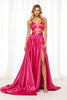 Load image into Gallery viewer, Fuchsia Satin A Line Long Prom Dress with Slit