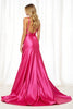 Load image into Gallery viewer, Fuchsia Satin A Line Long Prom Dress with Slit