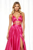 Load image into Gallery viewer, Fuchsia Satin A Line Long Prom Dress with Slit