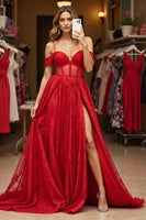 Load image into Gallery viewer, Red A Line Corset Long Lace Prom Dress