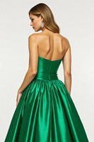 Load image into Gallery viewer, Dark Green A Line Strapless Long Satin Prom Dress with Slit