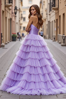 Load image into Gallery viewer, Purple Tulle A Line Long Prom Dress with Ruffles