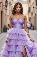 Load image into Gallery viewer, Purple Tulle A Line Long Prom Dress with Ruffles