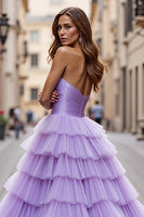 Load image into Gallery viewer, Purple Tulle A Line Long Prom Dress with Ruffles