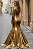 Load image into Gallery viewer, Blue Ruffled Satin Mermaid Long Prom Dress with Slit