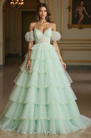 Load image into Gallery viewer, Green Tulle Ball Gown Long Prom Dress with Appliques