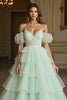 Load image into Gallery viewer, Green Tulle Ball Gown Long Prom Dress with Appliques