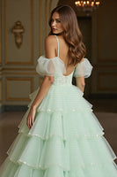 Load image into Gallery viewer, Green Tulle Ball Gown Long Prom Dress with Appliques