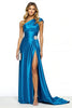 Load image into Gallery viewer, Blue A Line Satin Long Prom Dress with Slit