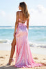 Load image into Gallery viewer, Sparkly Pink Sequin A Line Long Prom Dress with Slit