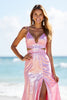 Load image into Gallery viewer, Sparkly Pink Sequin A Line Long Prom Dress with Slit