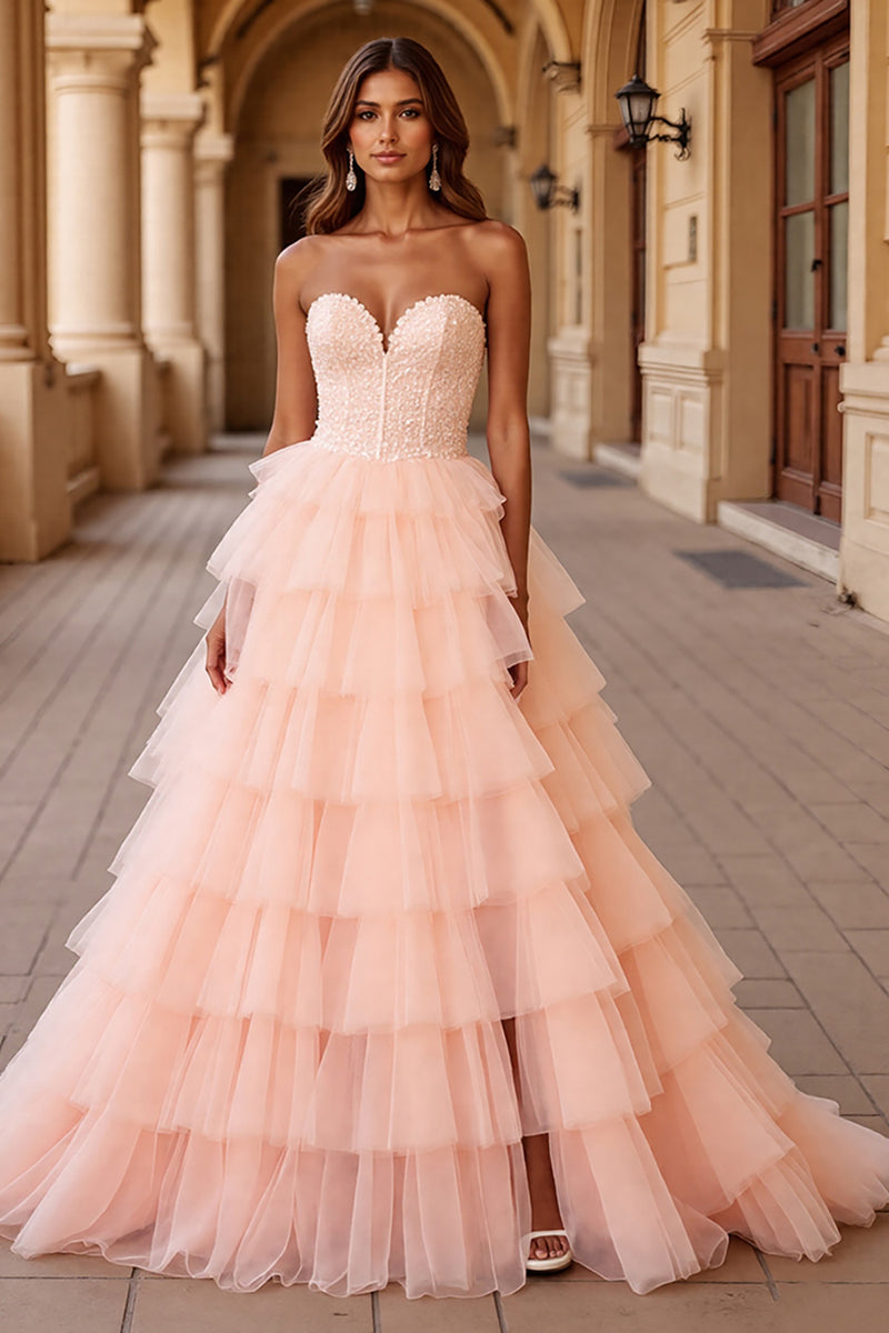 Load image into Gallery viewer, Blush Ball Gown Tulle Long Prom Dress with Ruffles
